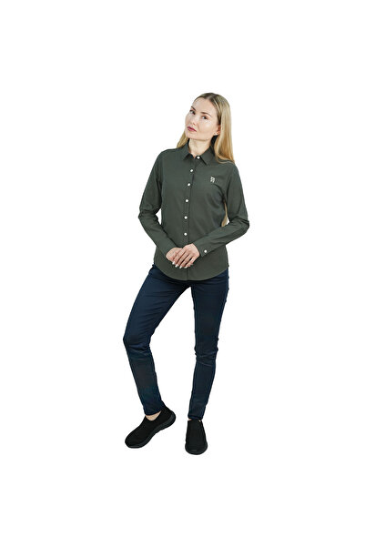 Giordano Women's Cotton Oxford Slim fit Shirt with Lion Embroidery