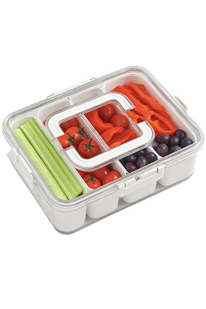 PUFO Food storage box for the refrigerator with airtight lid and 4 removable compartments, 32 x 25 cm