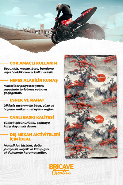 Bricave Japon Gün Batımı Desenli Motosiklet Bandana Boyunluk Maske