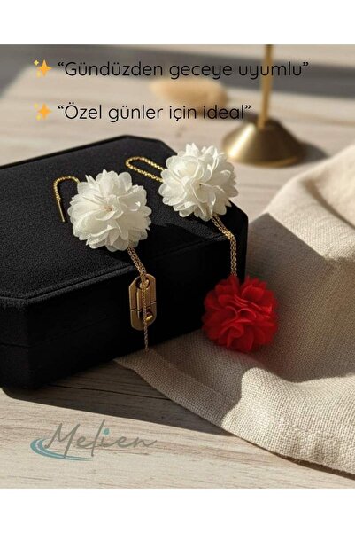 Melien New Steel Chain Exquisite Lace Fabric Flower Earrings Gold-Silver Long Dangle Daily Evening Jewelry