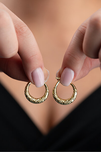 ESSARE 925 Ayar Gümüş Gold Kaplama İşlemeli Dantel Model Küpe