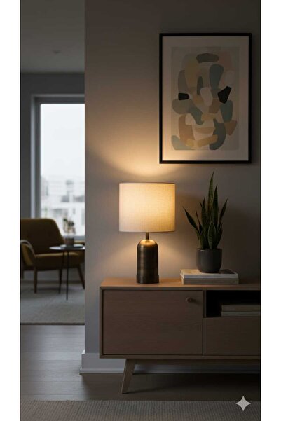 poplinhome Metal Eskitme Ayak Abajur Kumaş Abajur Şapkası Masa Lambası