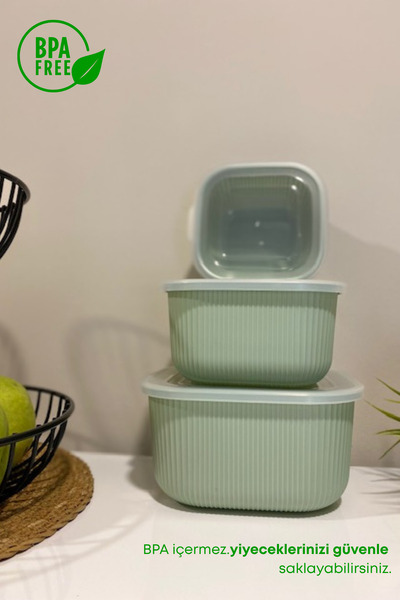 ViZKA 3-Piece Storage Container with Transparent Lid, Square Bowl Set