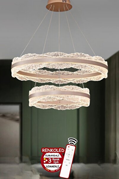 Renkoled Aydınlatma 3 Renk Kumandalı Led Avize Ledli Avize 2 katlı modern salon sarkıt avize çiçek