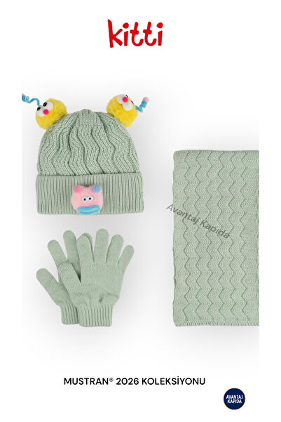 Mustran Kitti 4–8 Years Old Girls Boys Children's Beret Scarf Gloves 3-Piece Winter Set |   Polar Fleece Lined Knitwear |   New Season 2026