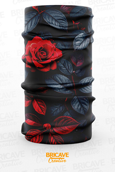 Bricave Tekli Kırmızı Gül Desenli Motosiklet Bandana Boyunluk Maske