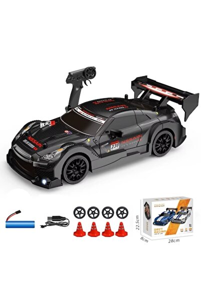 OEM RC remote control car, Nissan GT-R Black, Drift car, 30km/h, 4x4, LED lights, interchangeable tires