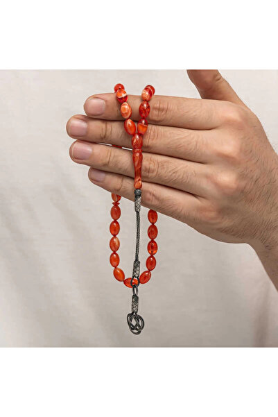 HSDemirci Mărgele de rugăciune de chihlimbar cu ciucuri de argint Kazaz