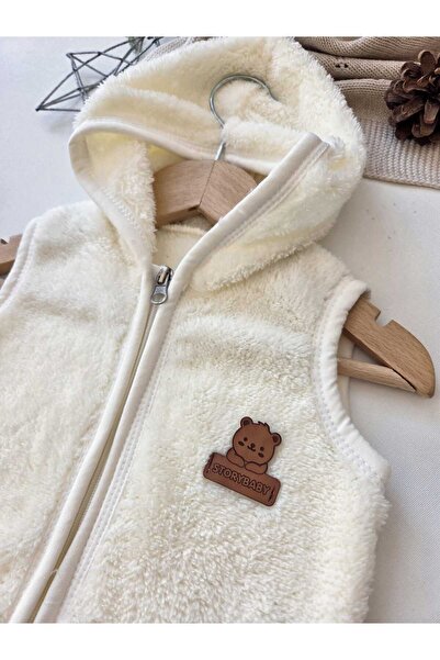 Baharda Nova Unisex Wellsoft Kapüşonlu Bebek Kışlık Yelek / Kız Erkek Çocuk Peluş