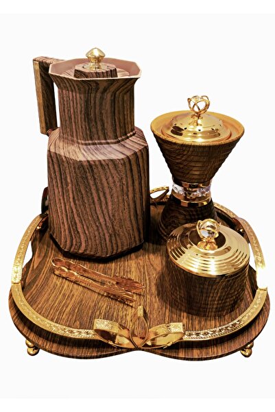 AL OSTORAH A luxurious set of 5 pieces, including a thermos, a teapot, and an elegant incense burner, in addition to a luxurious box and tongs.