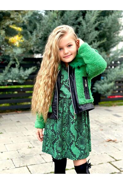 Mini Cool Velsof montlu kız çocuk elbise takım