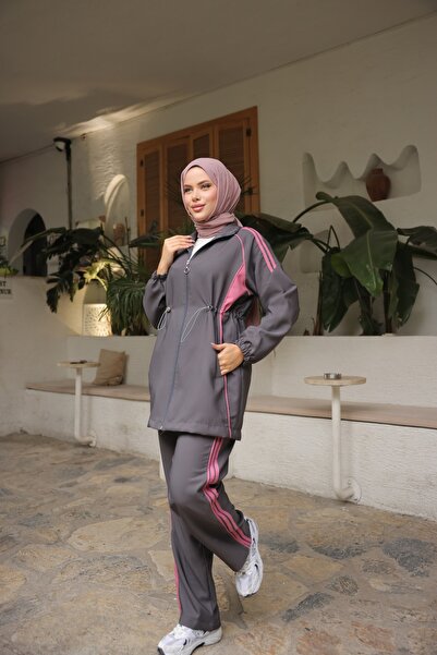 MİMİ Luxury Wear Hijab Tracksuit Set Zippered Bottom Top Tracksuit Set