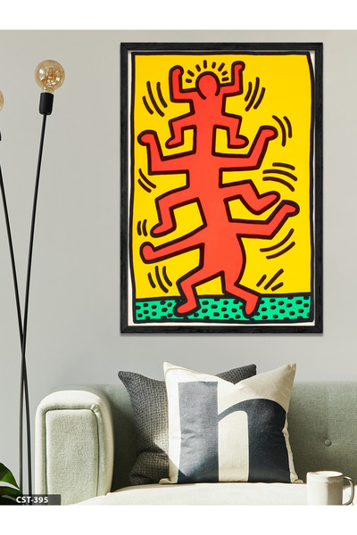 CeSht Keith Haring Slika "Rastući jedan komad" u crnom drvenom okviru