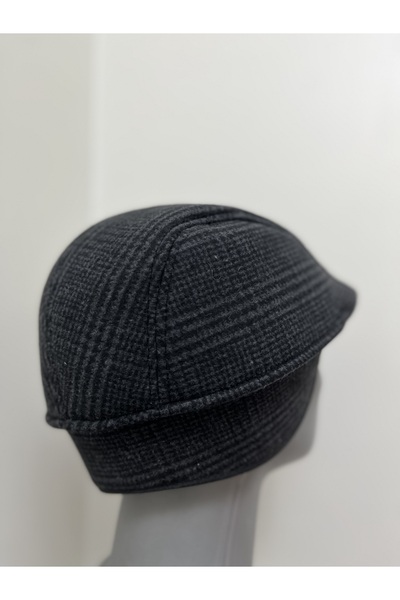 Butik Anthracite Men's Winter Wool Cap with Ear Protection - Neck Protector - Duck Model (Standard 60 cm)