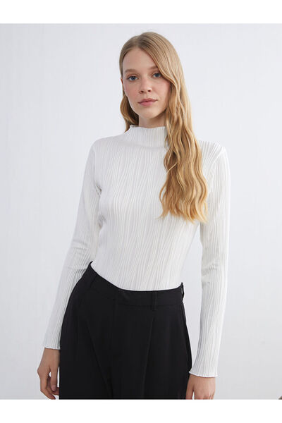 LC Waikiki Lcwaikiki Basic Ecru Mock Neck Textured Women's Bodysuit