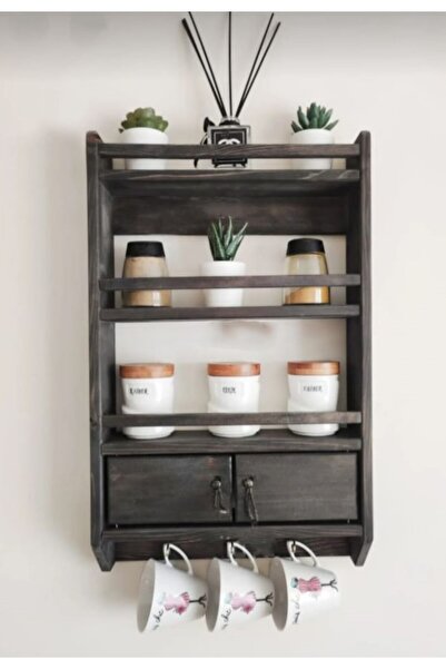 Yonga Dekoratif Ahşap Kapaklı Baharatlık, Terek ,duvar Rafı, Fincanlık