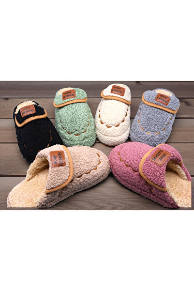 HFKY Kadın Beyaz Ev Terliği Ses Yapmaz Kalın Taban Kışlık Terlik