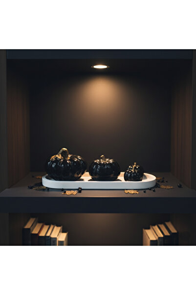 SEMY STORE YENİ!! Dekoratif Tabaklı Siyah 4'Lü Balkabağı Seti, Ev Dekorasyon,...