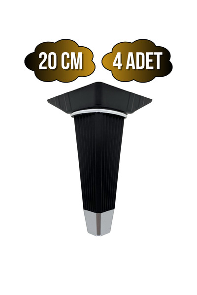 DSYapıAksesuar Picioare din plastic Irem Black Chrome 20cm pentru mobilier, masă și dulap (20CM) (NEGRU - CROM) (4 BUC.)