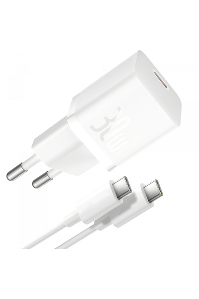 Stef's Cat Φορτιστής USB-C GaN5S με καλώδιο, 30W, 3A, 1 x USB-C, Λευκό P10110...
