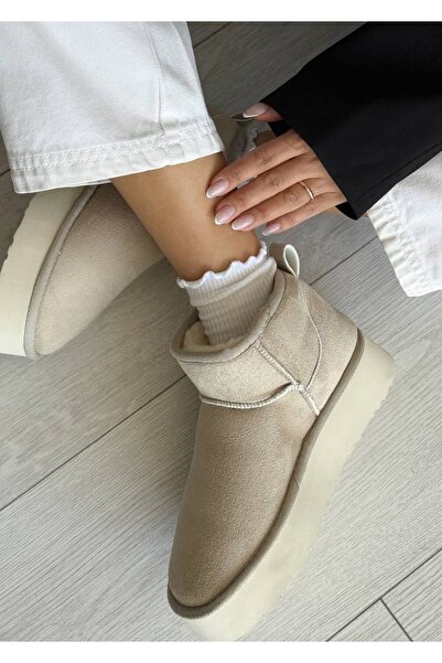 ALANCE Moli Yeni Sezon Ayak Boy Mini Süet İçi Kürklü Tüylü Kalın Taban Kadın Bot