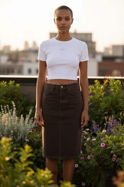 SEMİZ GİYİM Midi Boy Kahverengi Denim Etek