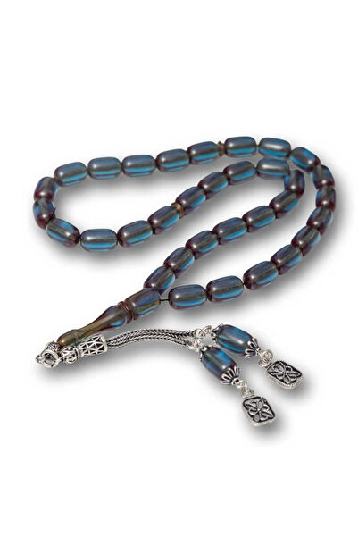 ÇETSTORE Silver Tasseled Capsule Cut Squeezing Amber Rosary