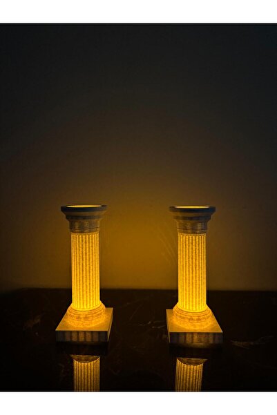 TODEKORA Çift Taraflı Sütun Tealight Set 2’li Dekoratif Mumluk-Roma Sütunu Mu...