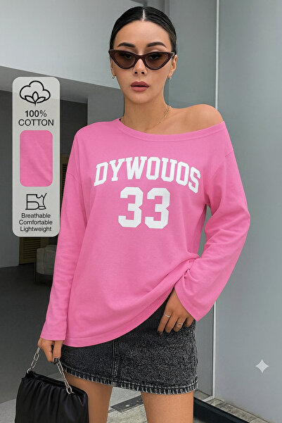 Keywest Νέο γυναικείο μπλουζάκι με μακρυμάνικο στάμπα Oywouos με λαιμόκοψη καγιάκ