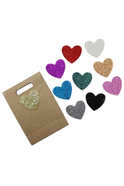 Rovexa Yapışkanlı Simli Eva 100 Adet, Karışık Renklerde ve Desenlerde Yapışkan Hediye Etiketi