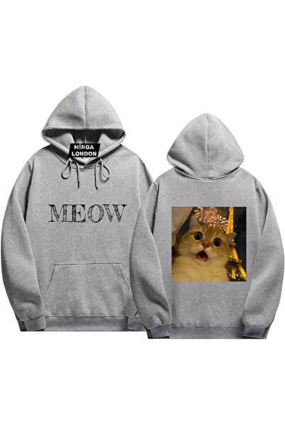 Minga London Φούτερ oversize με στάμπα γκρι Eiffel Cat -ghostella