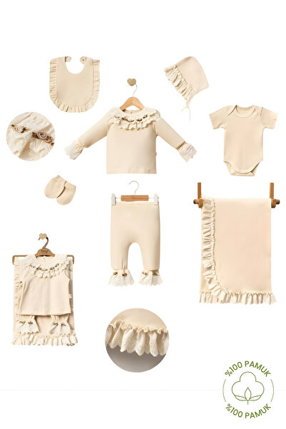 Nami Baby Organic Baby Girl Hospital Discharge Set – 10 Piece Hospital Discharge Set - 100% Cotton Lace