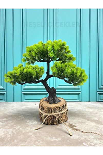 NEŞELİ ÇİÇEKLER Yapay Bonsai Ağaç Dekoru Doğal Kütük Tabanlı 30 cm Mini Ağaç Bohem Ev Dekorasyon Masa Üstü Dekor