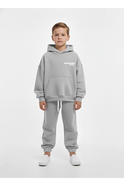 Aselin Kids Unisex Παιδικό Γκρι oversized με κουκούλα Σετ αθλητικής φόρμας Κά...