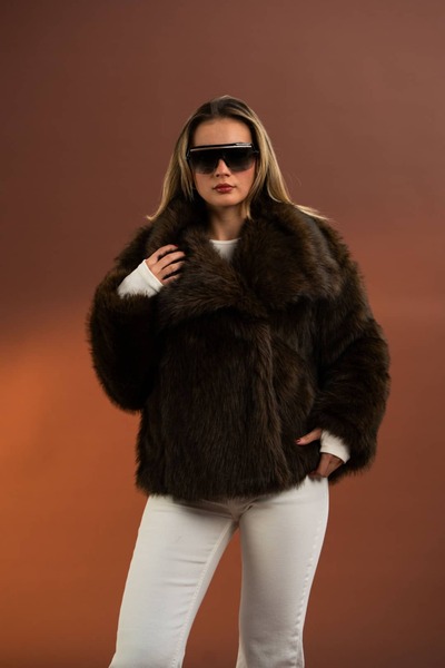 roibyardaözmen Guler mare din blană artificială-maro