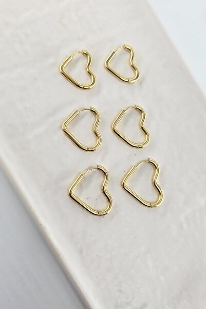 By Zeyna Aksesuar Women's 316 L Stainless Steel Anti Allergenic 3 Sizes Set of 6 Heart Shaped Geometric Earrings