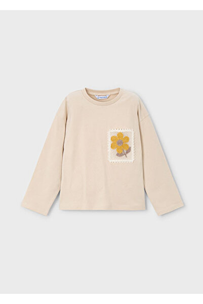 MAYORAL Tricou cu mânecă lungă cu aplicație florală bej pentru fetiță 4004