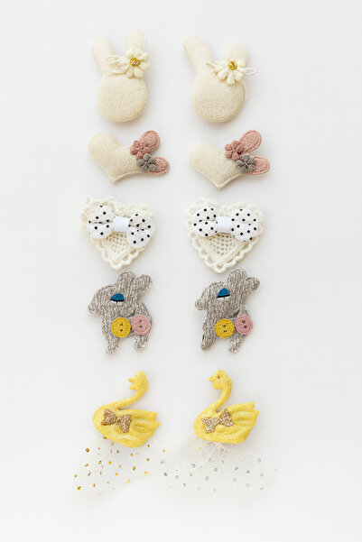 Magu Girl's Cotton Rabbit, Heart, Deer and Swan Figured Hair Clip Set – Elegant Hair Accessory with 8 Pieces