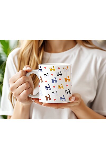 Beramussa Minimal Style Multi-Colored Cat Patterned Mug – Cute Multiple Cats ...
