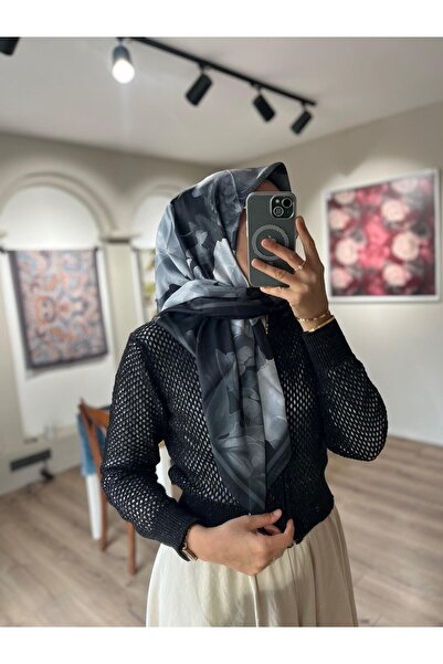 Merwiss وشاح أسود ناعم بنمط اللوتس