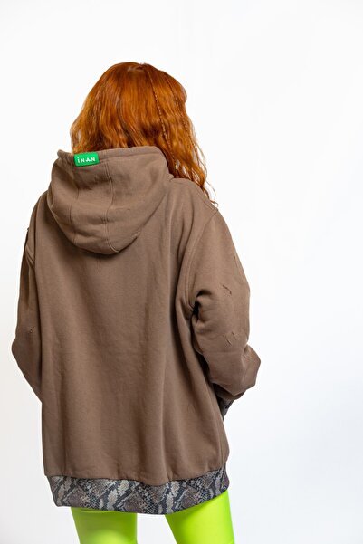 Nani Collection Kahve Rengi Leopar Desen Oversize Unisex Sweatshirt(M)