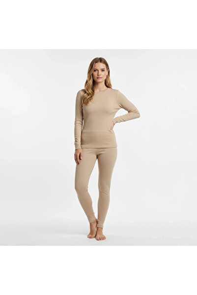 None Women's Merino Wool Thermal Underwear Set, beige