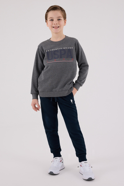 U.S. Polo Assn. Boys' Crew Neck 3 Thread Printed Top and Bottom Set Th09Vlvrpol