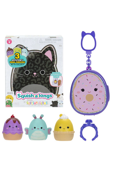 TOYFEST Squishmallows Squish-A-Longs 3 Figures + Ring Surprise Pack with Bag Series 2