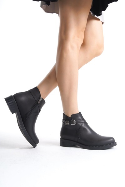 TH COLLECTİON Almila Zippered Elastic Orthopedic Sole Heeled Women's Boots Cs...