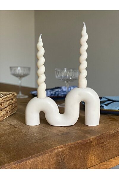 betonmall Dekoratif M Şeklinde İki Delikli Şamdan Sade Beyaz- HM muadili Boya...