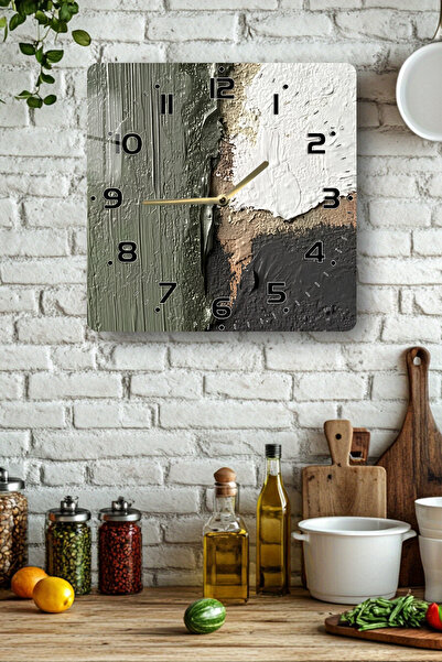 kutuTR Abstract Texture Pattern Tempered Glass Square Clock 33X33 cm Size Uv Printing - Kcs029
