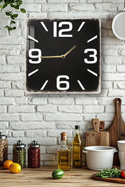 kutuTR ساعة مربعة من الزجاج المقسى باللون الأسود مقاس 33 × 33 سم طباعة بالأشعة فوق البنفسجية - KCS033