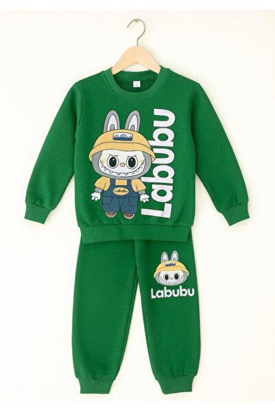 Divaa Babyy طقم بدلة رياضية للأولاد بطبعة لابوبو من 3 خيوط بدون صوف