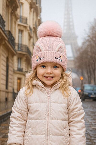 FELLMENS Beretă pentru copii cu broderie roz